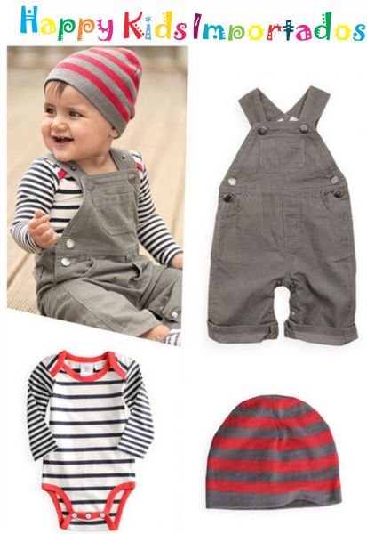 Conjunto Boy 3 pcs.Touca+ Body manga longa + Macacão